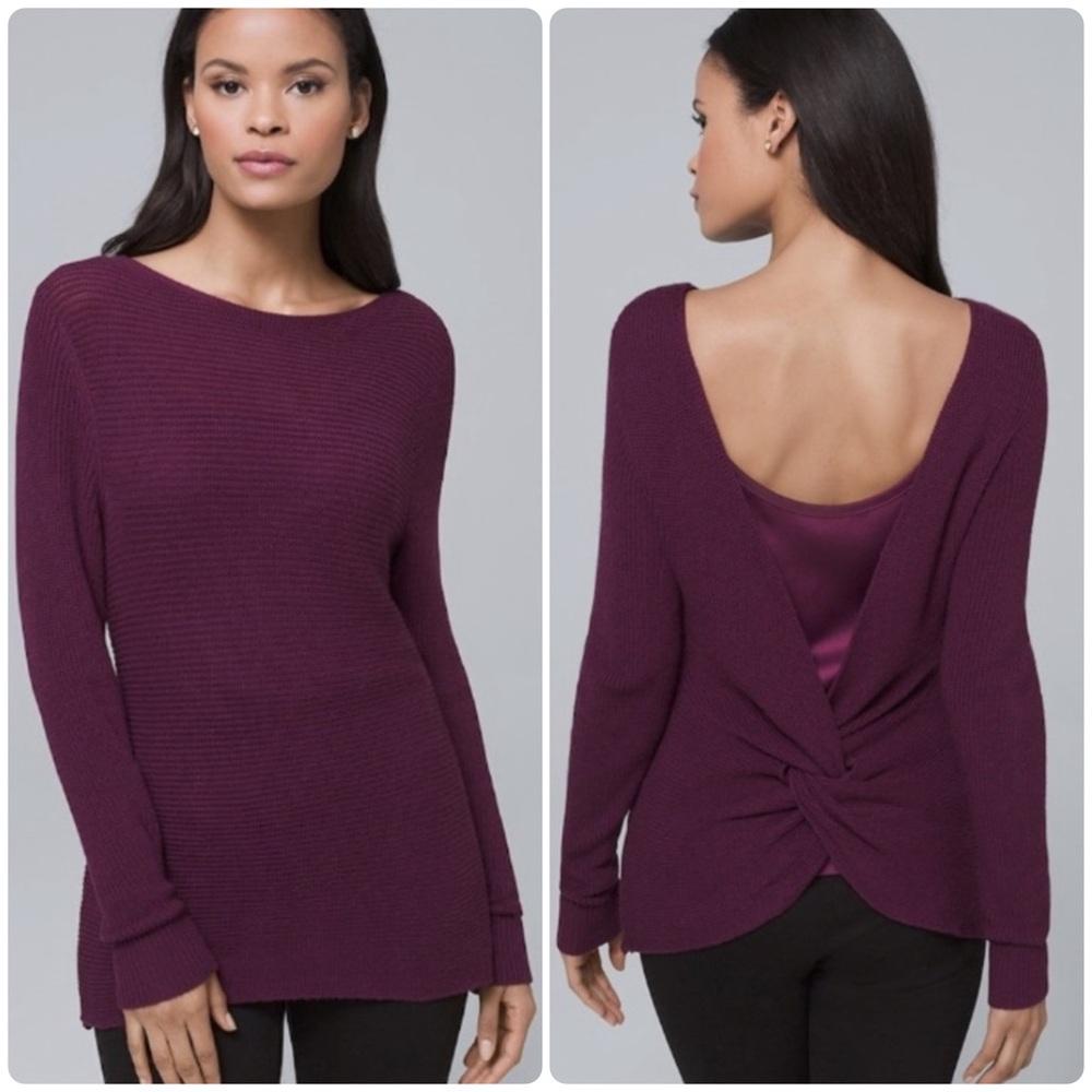 WHBM PETITE DUAL NECK TWIST DETAIL SWEATER